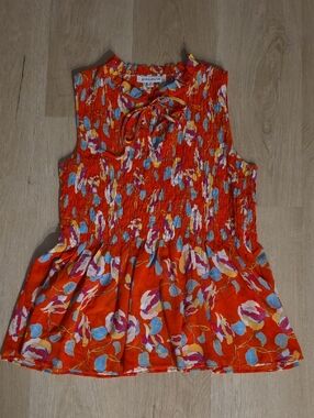 Rose & Olive Red Floral Tie-Neck Peplum Blouse